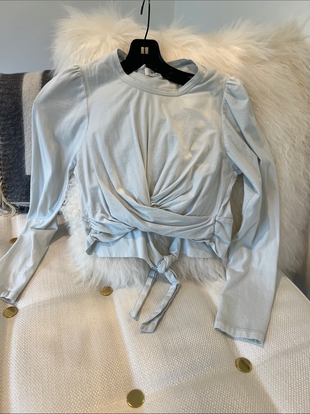 A.L.C. Pale Blue Twist-Wrap Long Sleeve Top